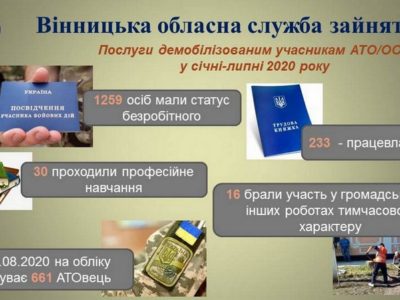 233 учасники АТО/ООС працевлаштовані у Вінницькій області від початку року  