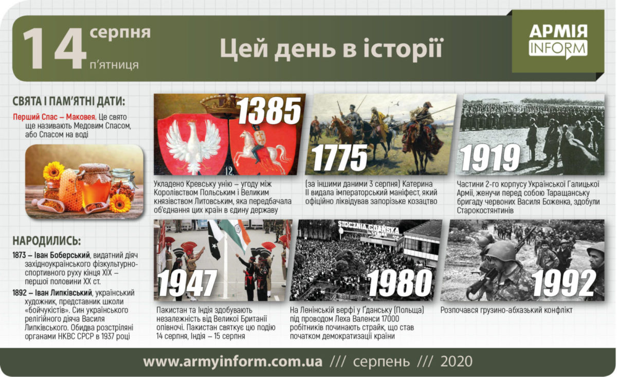 14 серпня. Цей день в історії