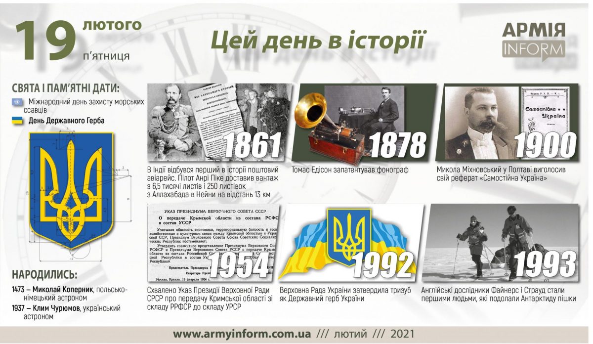 19 лютого. Цей день в історії