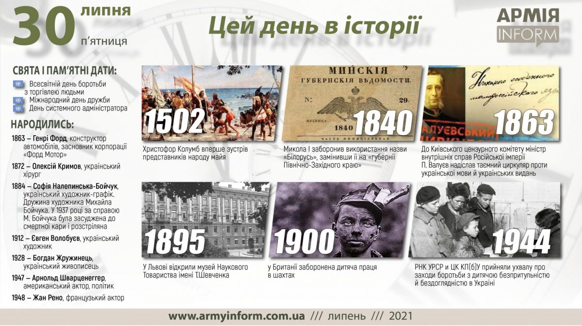 30 липня. Цей день в історії
