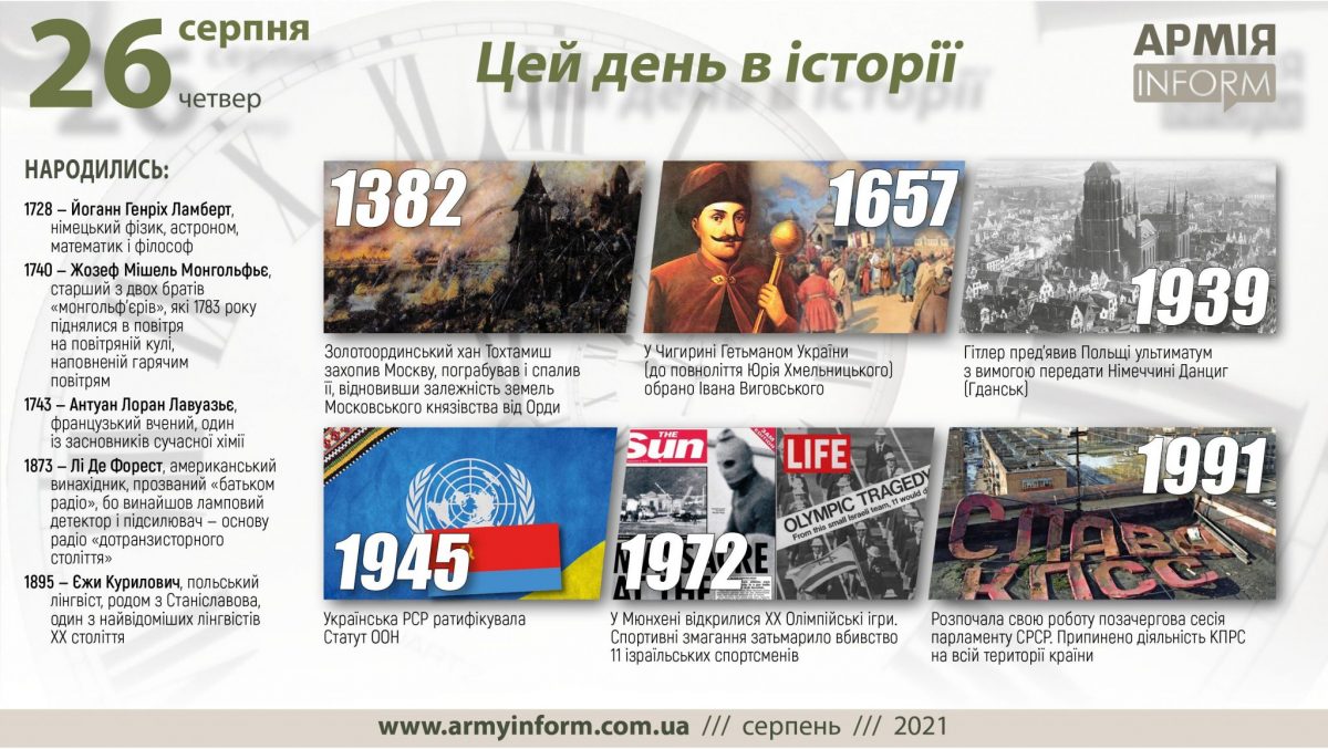 26 серпня. Цей день в історії