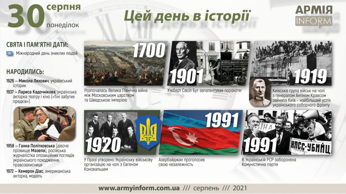 30 серпня. Цей день в історії