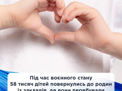 58 тисяч дітей повернулись до родин із закладів, де вони перебували цілодобово