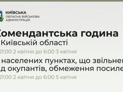 У звільнених містах і селах під Києвом комендантська година триватиме понад дві доби  