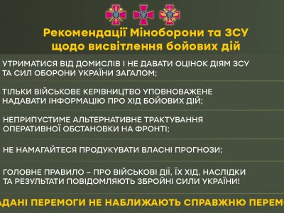 Головне правило – про військові дії, їхній хід, наслідки та результати повідомляють ЗСУ – Ганна Маляр