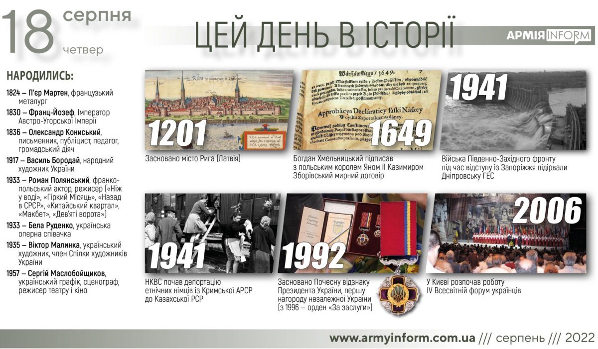 18 серпня. Цей день в історії