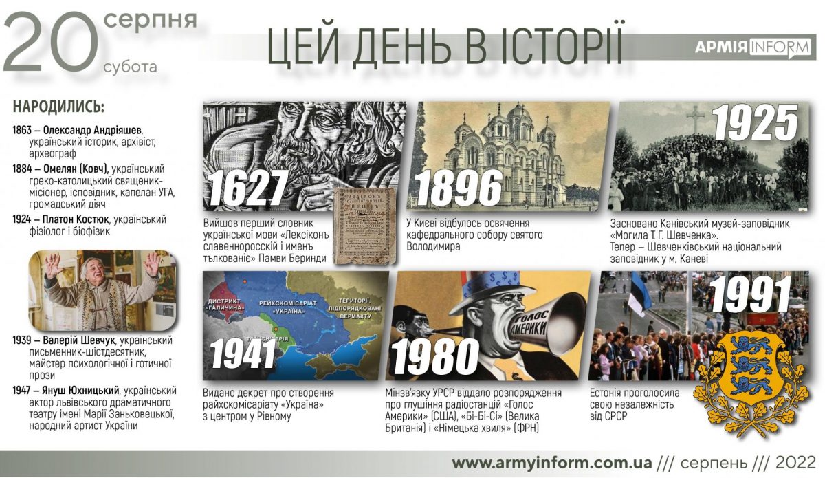 20 серпня. Цей день в історії