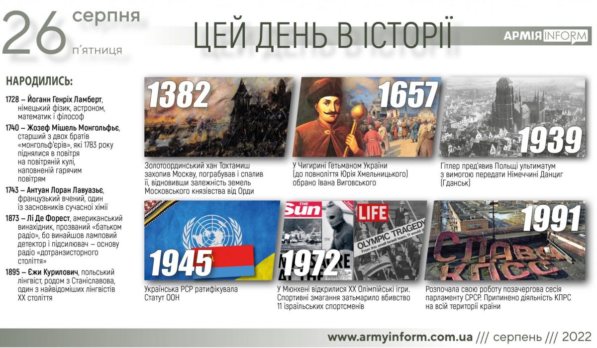 26 серпня. Цей день в історії
