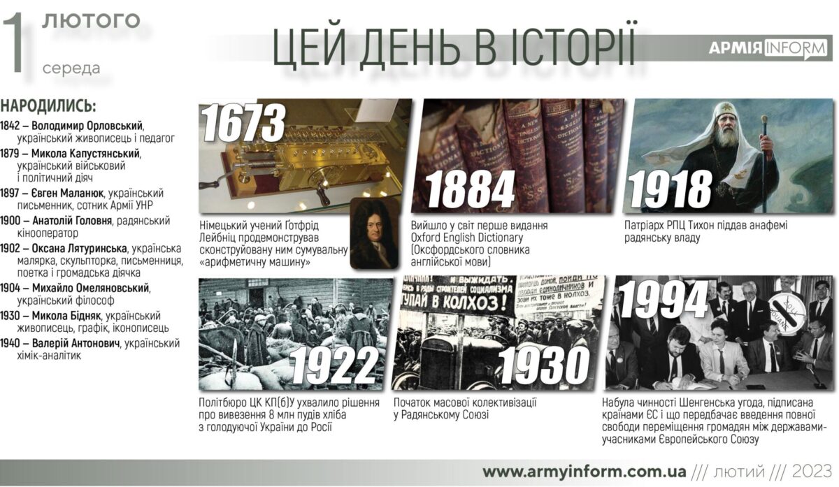 1 лютого. Цей день в історії