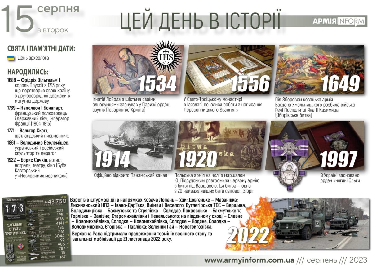 15 серпня. Цей день в історії