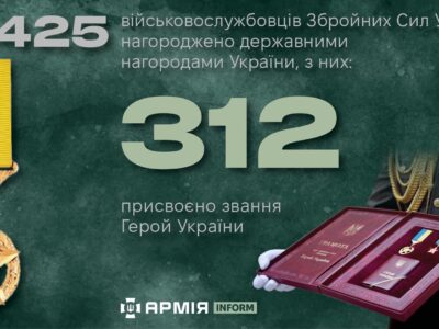 Від початку вторгнення рф 312 воїнів ЗСУ удостоєні звання Героя України  