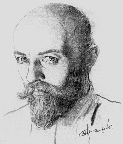 Ніл Хасевич. Автопортрет (олівець), 1945 рік. Архів Центру досліджень визвольного руху