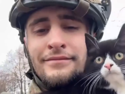 «Мурчик» врятував котика: боєць бригади «Помста» забрав тваринку з розбомбленого міста  