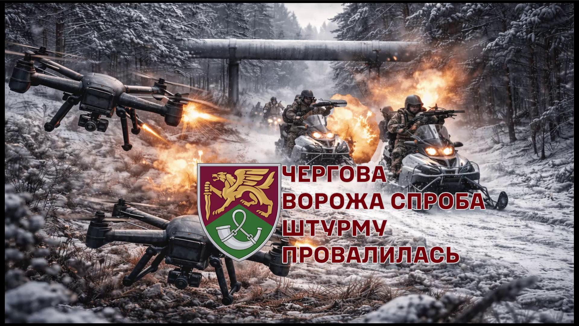 Колаж з озброєними росіянами на снігоходах