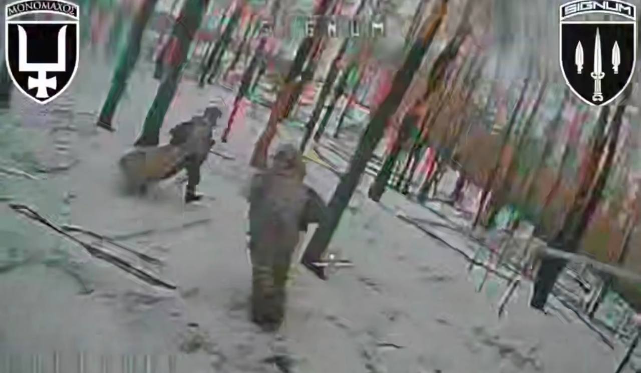 Двоє окупантів намагаються втекти у лісі в різні сторони від FPV-дрону