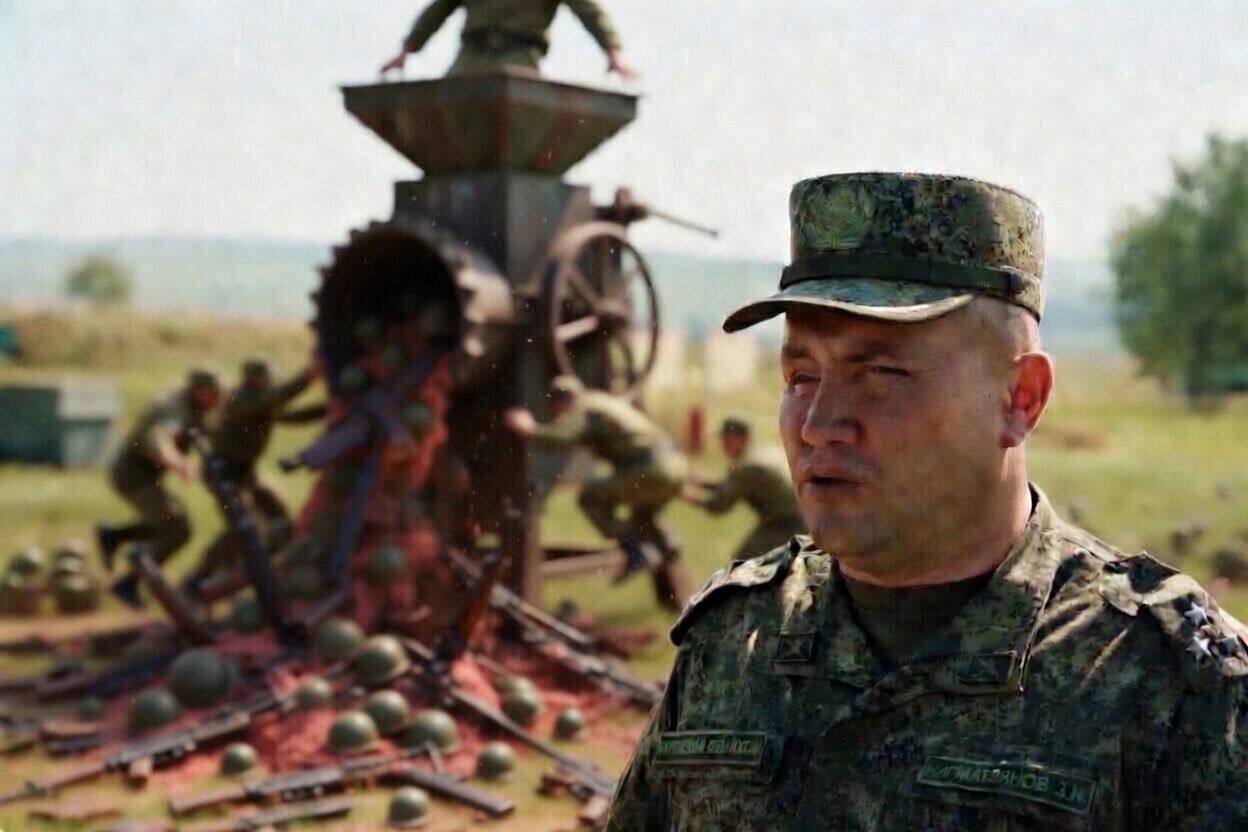 Колаж з російським генералом та велетенською м’ясорубкою