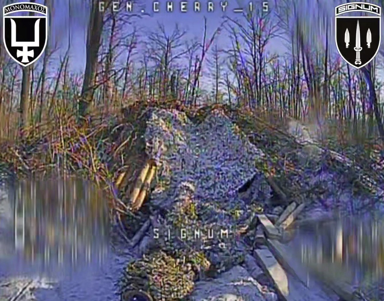 Дрон атакує ворожу замасковану гармату.