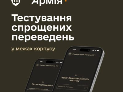 Через Армія+ тестуватимуть спрощені переведення військовослужбовців у межах одного корпусу