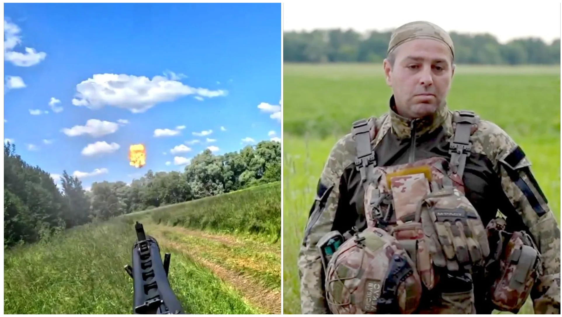Український військовий збиває з кулемета ворожий БПЛА