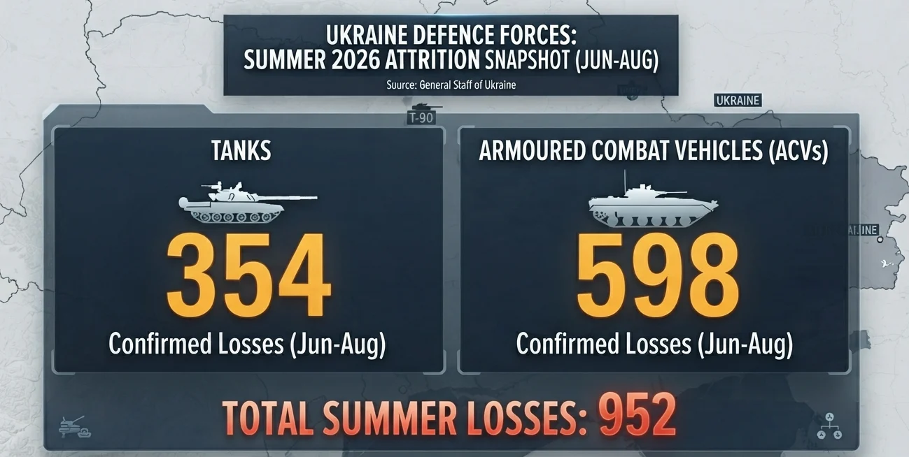 General Staff of Ukraine Confirms 952 Tanks and Combat Vehicles Hit Across Summer Offensive