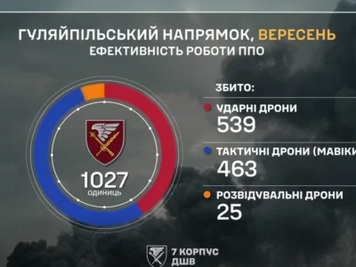 Понад тисяча дронів за місяць: у 7-му корпусі показали роботу ППО на Гуляйпільському напрямку